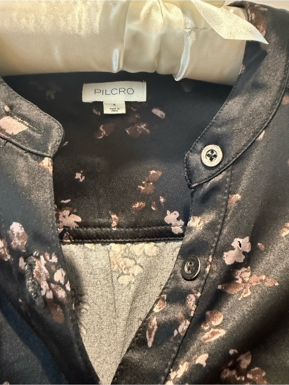 Anthropology Black Floral Blouse with V-Neck button front - Picture 4 of 4
